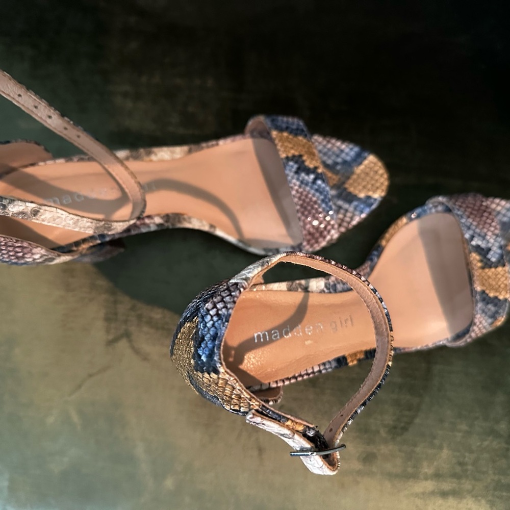 Madden Girl Snakeskin Pattern Heels - Blue, Brown, Tan